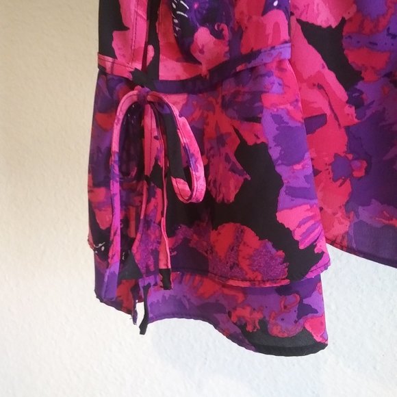 Calvin Klein Orchid Floral Button Up Bell Sleeve Blouse - Picture 6 of 8